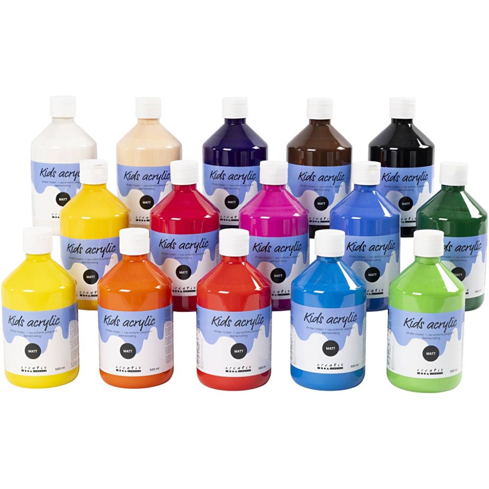 Akrylmaling Mat #32100  15x500 ml/ 1 pk., ass. farver
